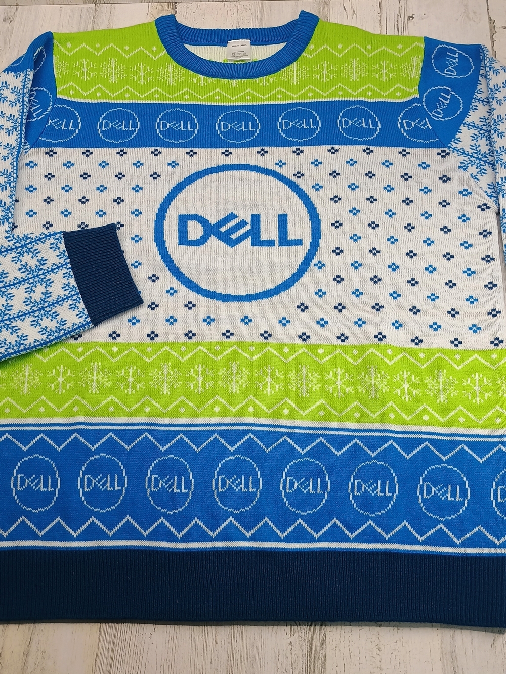 Dell Knit Crewneck Sweater in Blue, White & Lime